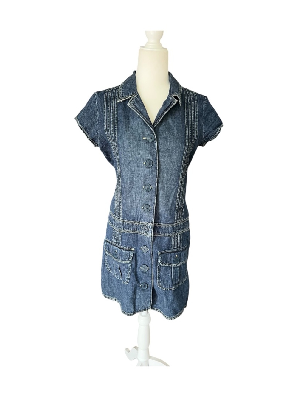 Vintage Y2K Old Navy 2004 Denim Short Sleeve Dress Cotton Size 6